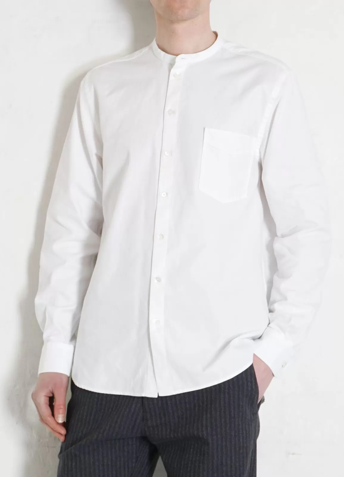 Hot Ante | Collarless Shirt With Chest Pocket | White Shirts