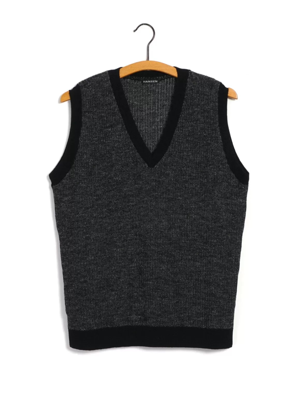 Online Arne | Plated Rib V-Neck Slip Over | Black Grey Knitwear