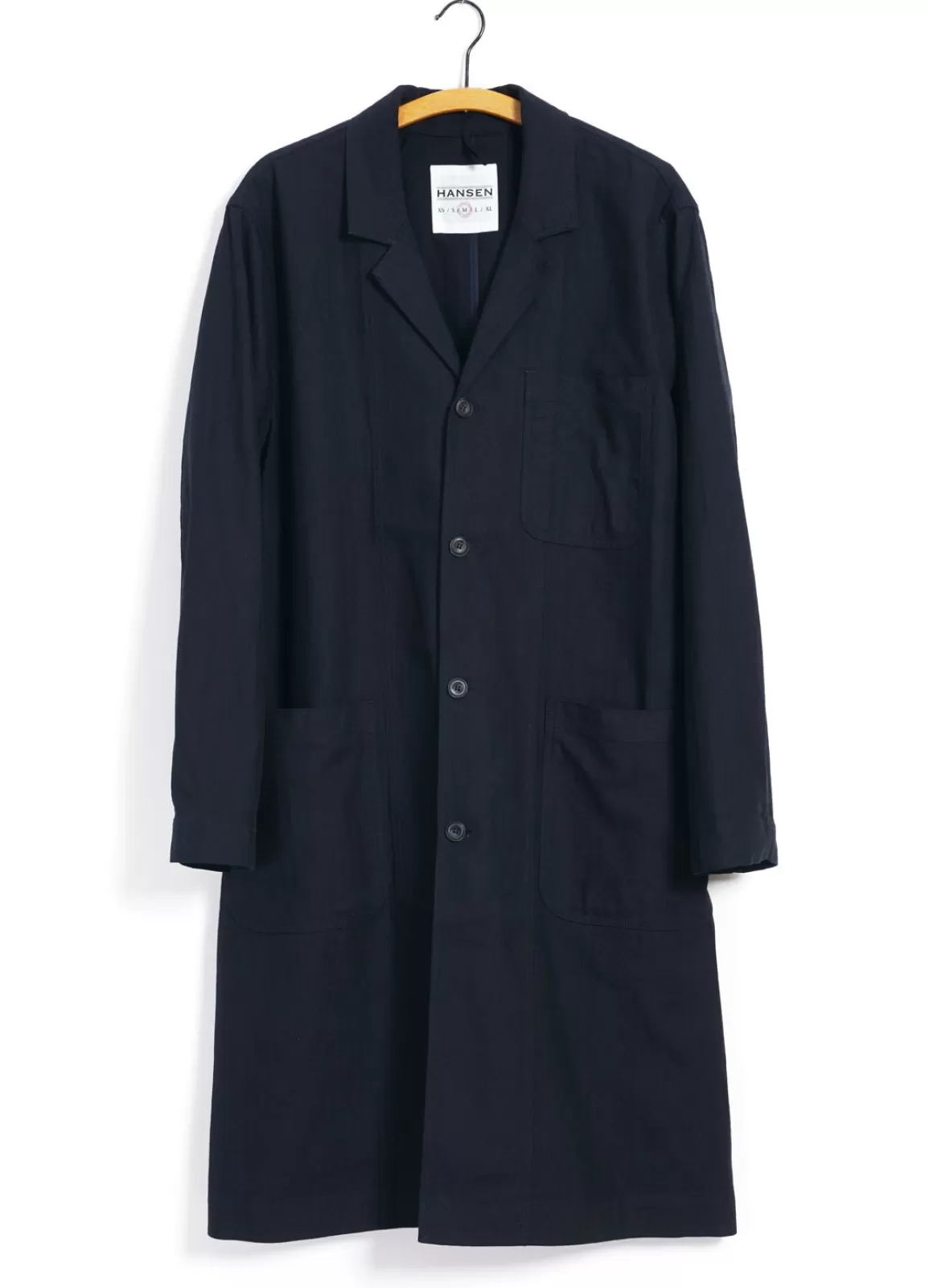 Discount Birger | Long Work Coat | Indigo Herringbone Jacket & Coats