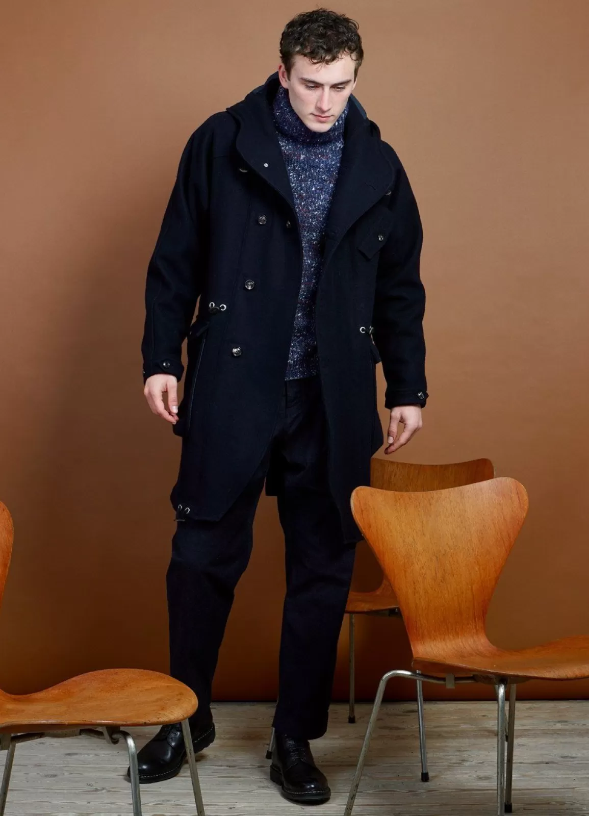 Cheap Bjarne | Long Wool Felt Parka | Classic Navy Jacket & Coats