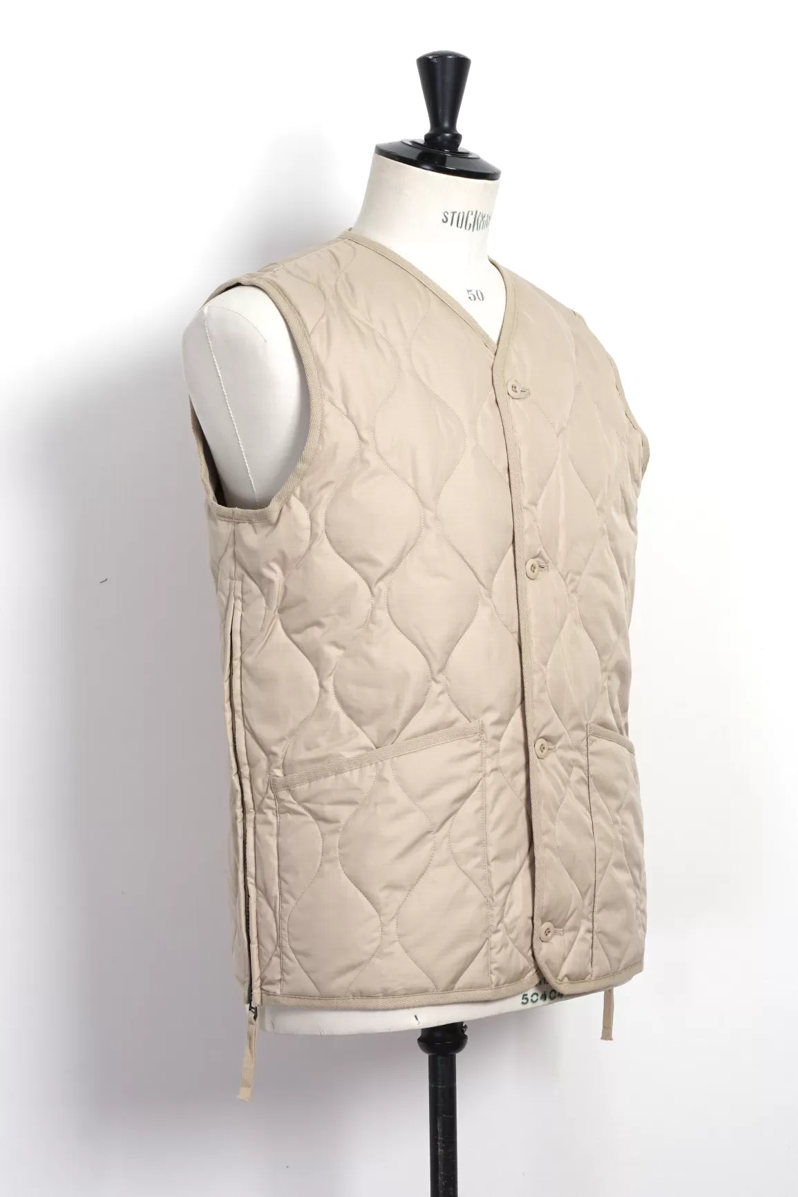 Cheap Down Vest | Military V-Neck Down Vest | Cream Jacket & Coats