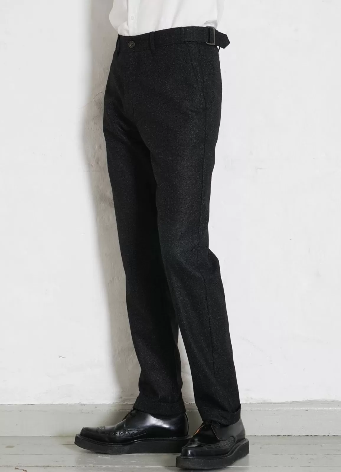 Clearance Finn | Side Buckle Regular Trousers | Black Marble Suiting