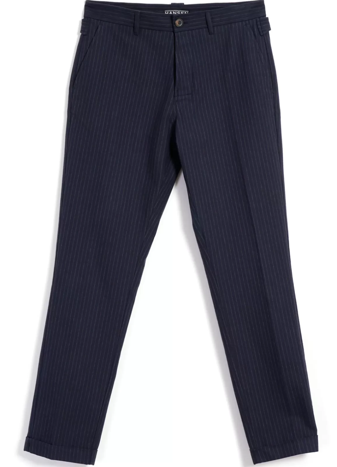 Shop Finn | Side Buckle Regular Trousers | Blue Pin Suiting