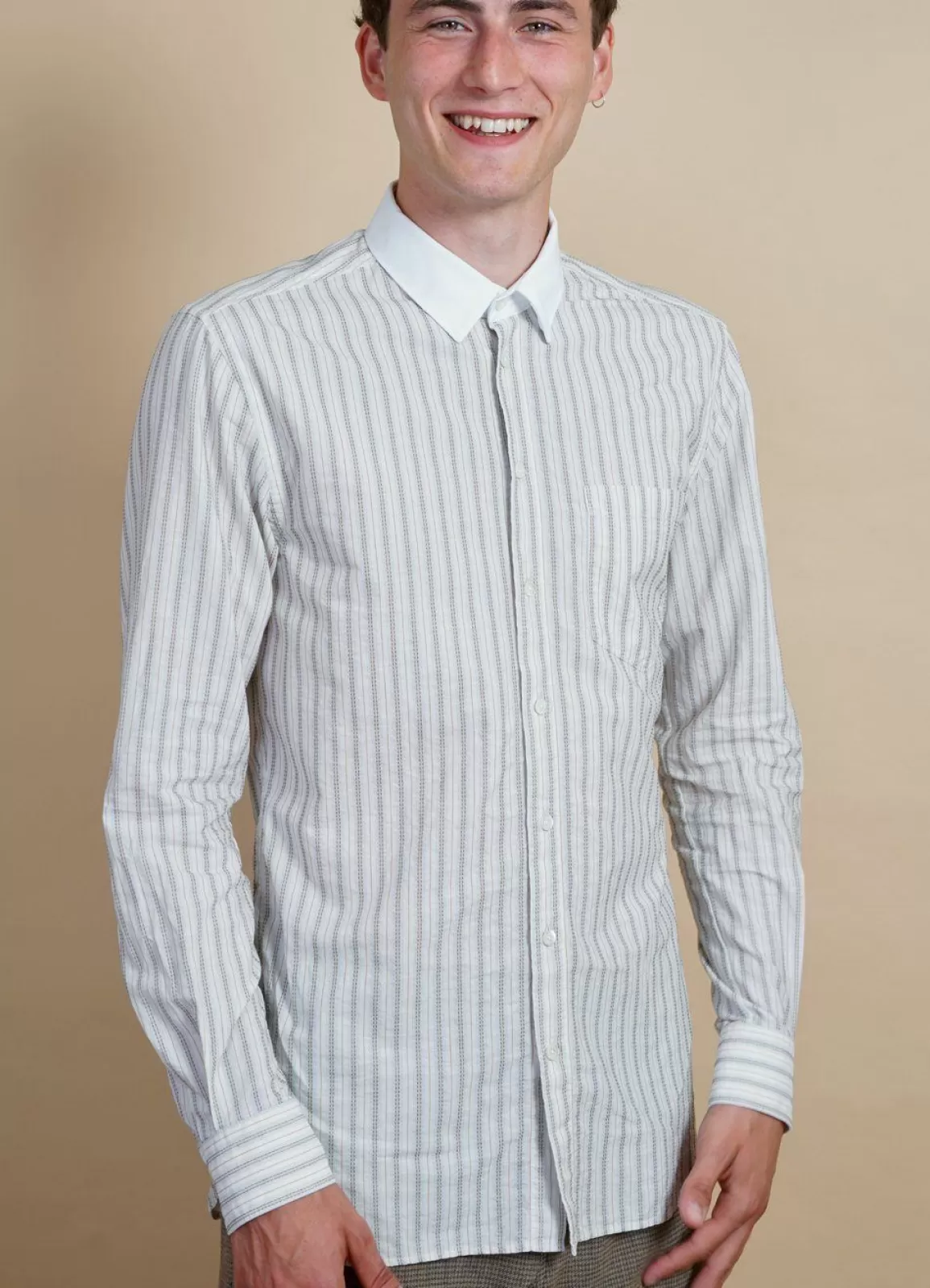 Sale Haakon | White Collar Striped Shirt | Jacquard Shirts