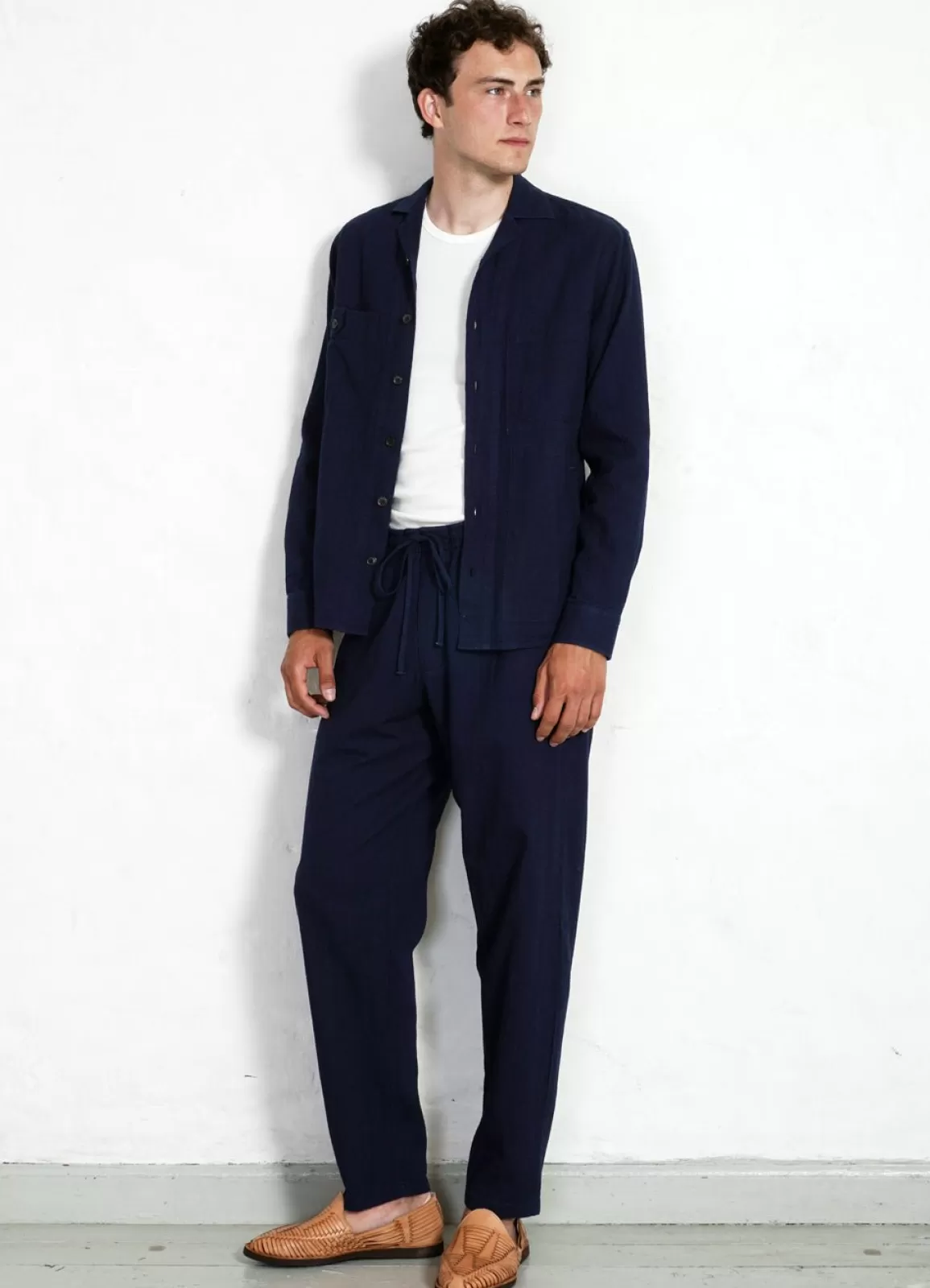 Online Jack | Casual Drawstring Pants | Waffle Indigo Trousers