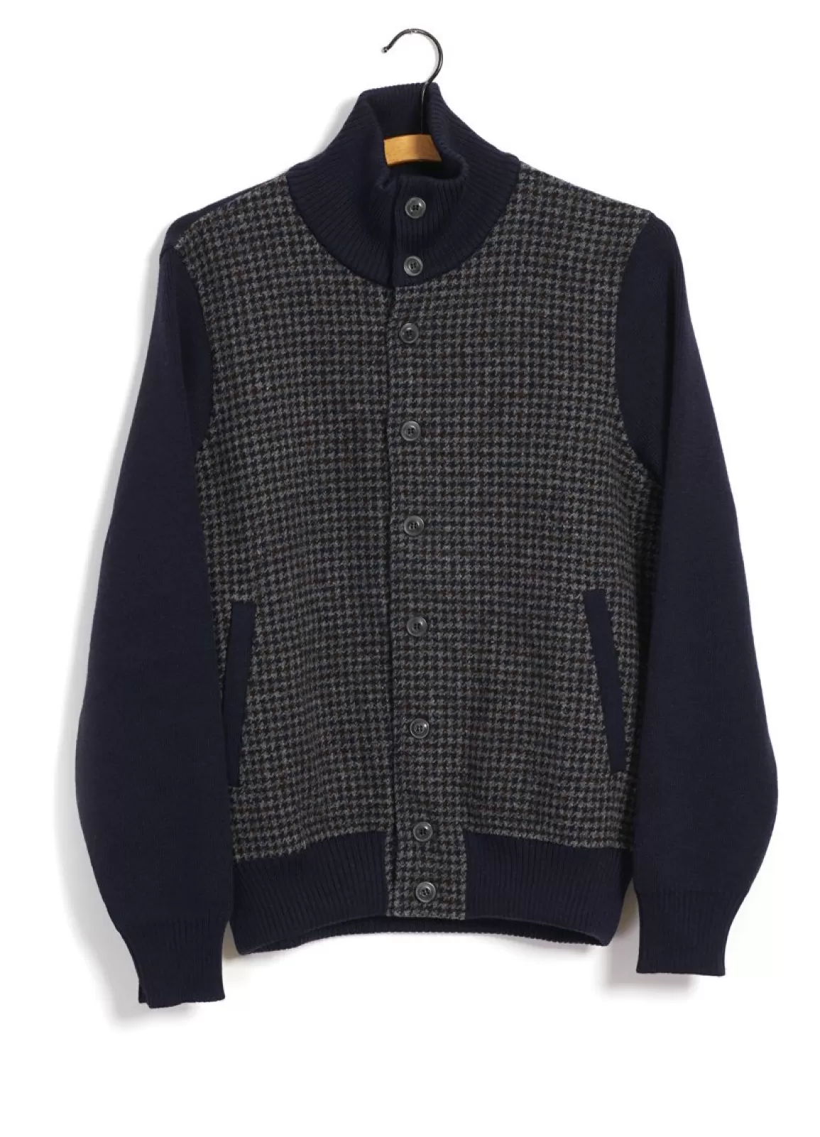 Fashion Jacket | Knitted Houndstooth Jacket | Blue/Grey Knitwear