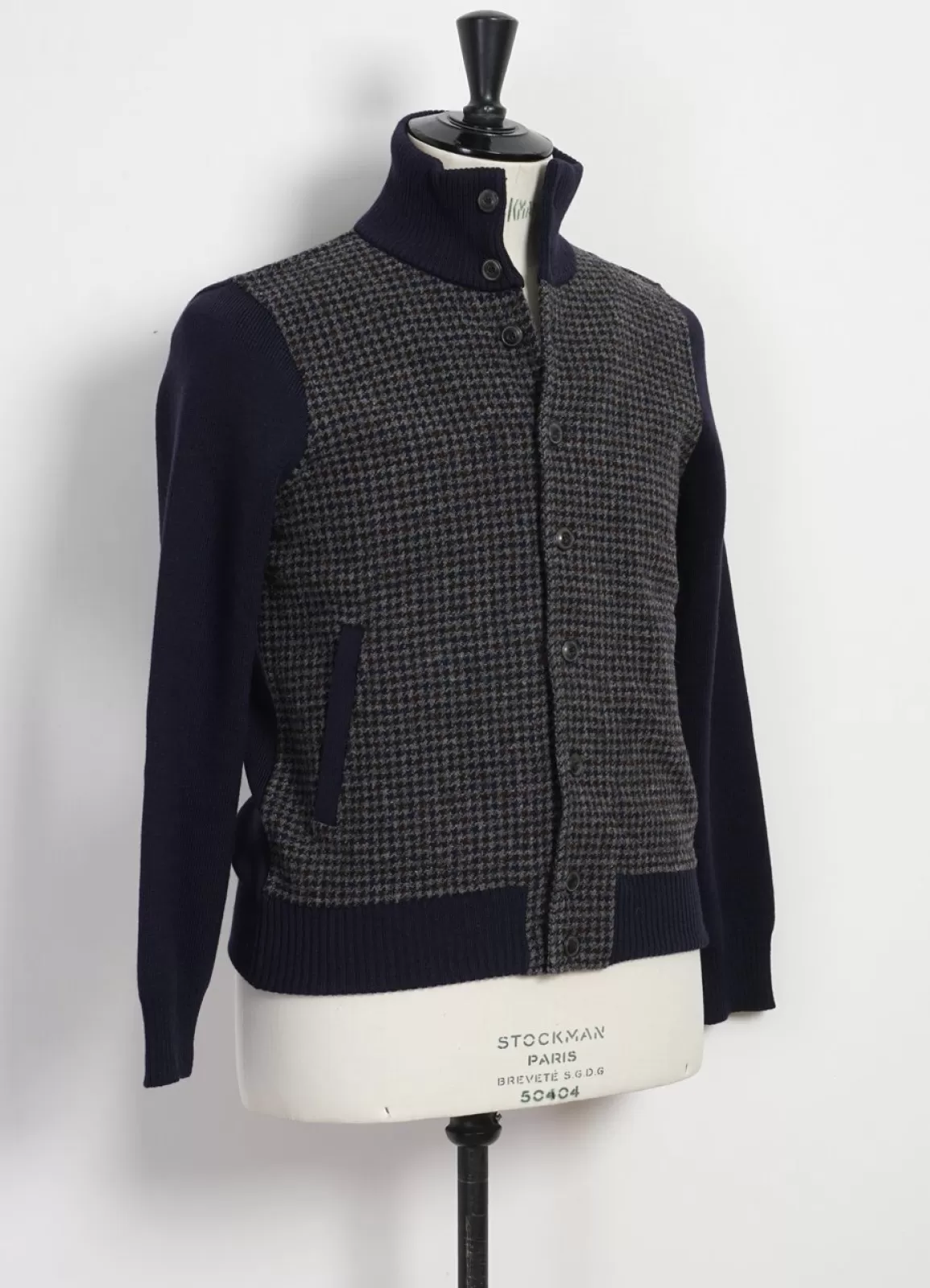 Fashion Jacket | Knitted Houndstooth Jacket | Blue/Grey Knitwear