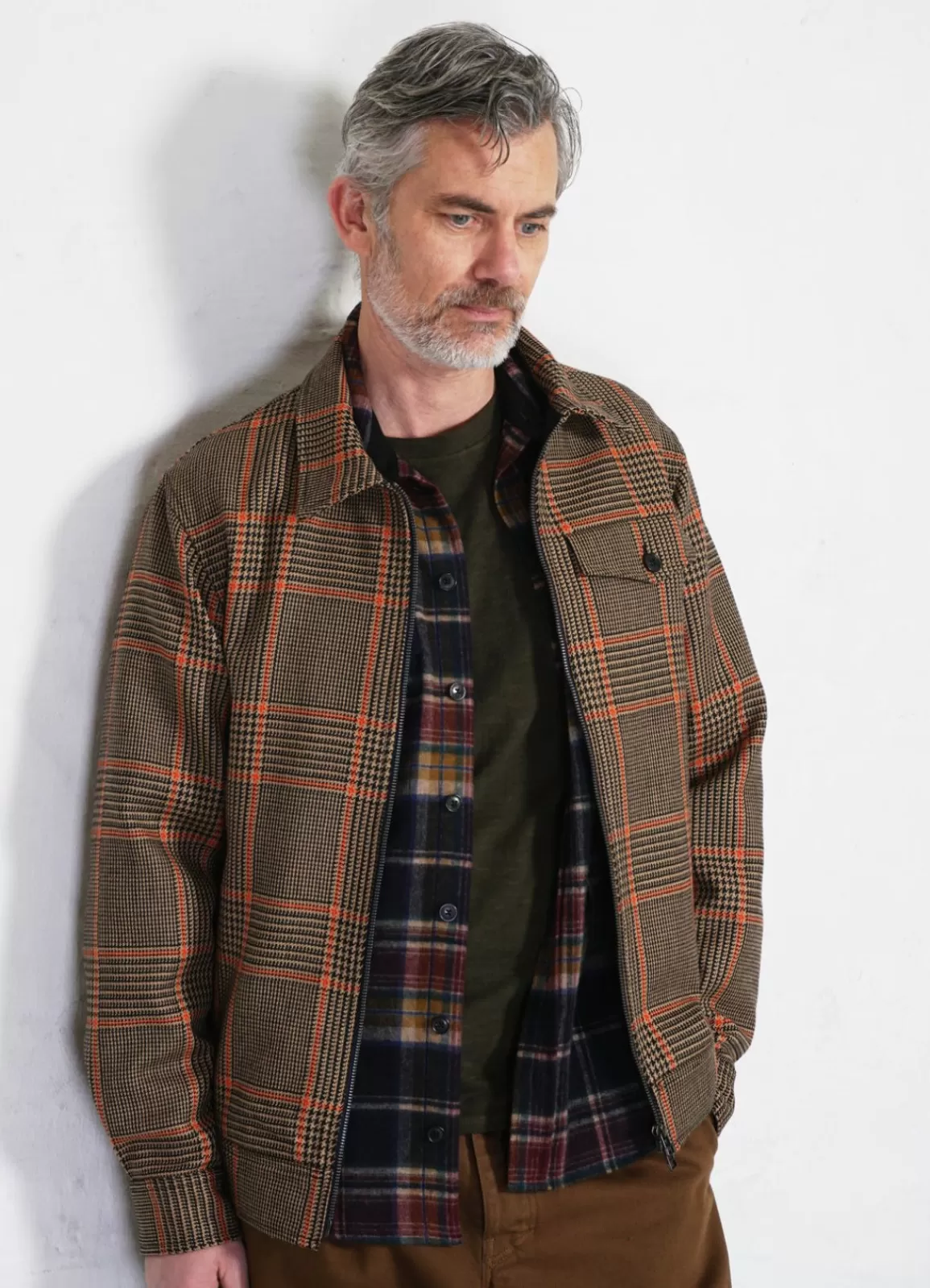 Online Jarle | Casual Zipper Jacket | Orange Glen Check Jacket & Coats