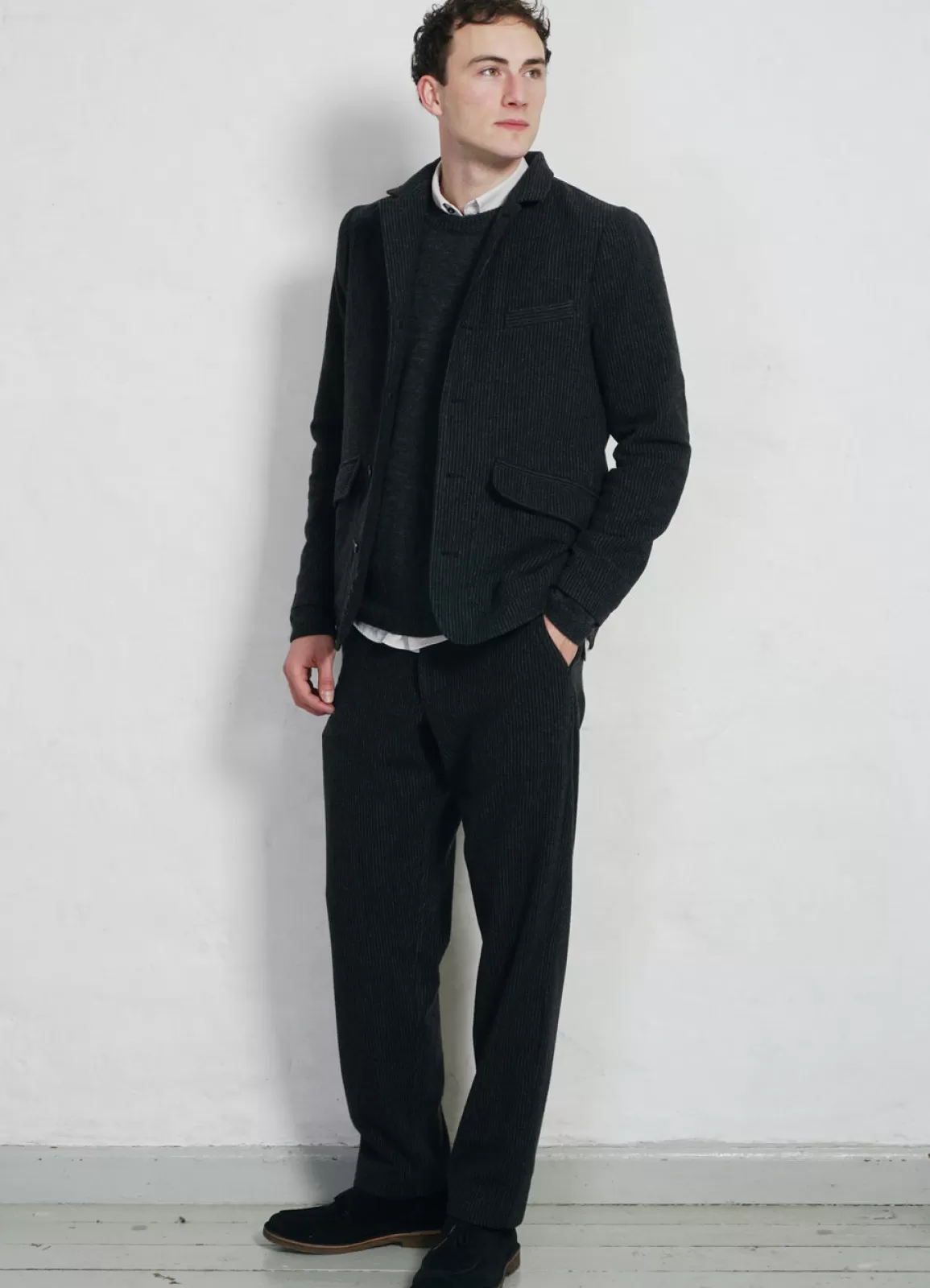 Cheap Ken | Wide Cut Trousers | Black Wool Pin Suiting