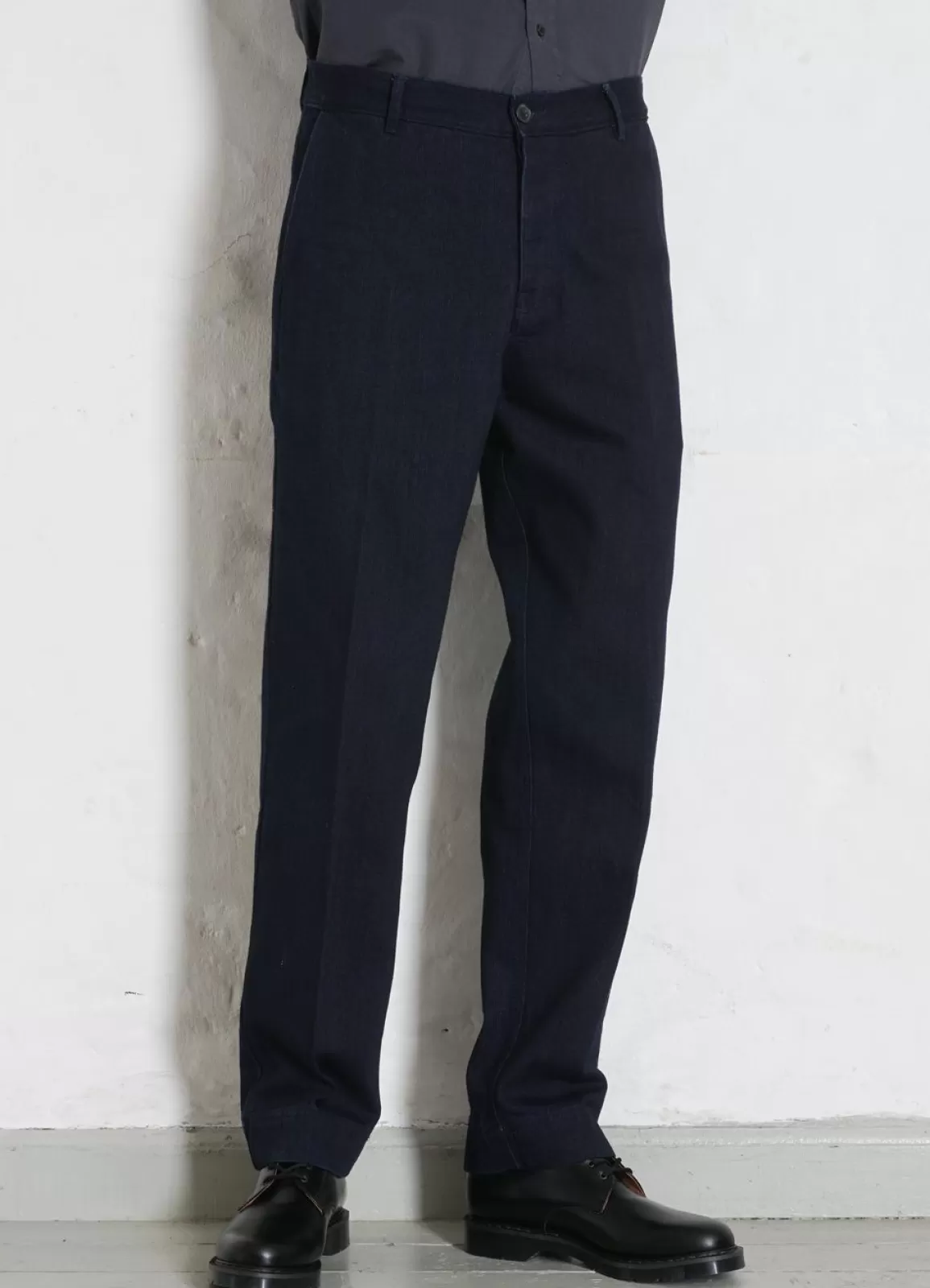 Online Ken | Wide Cut Work Trousers | Black Indigo Suiting