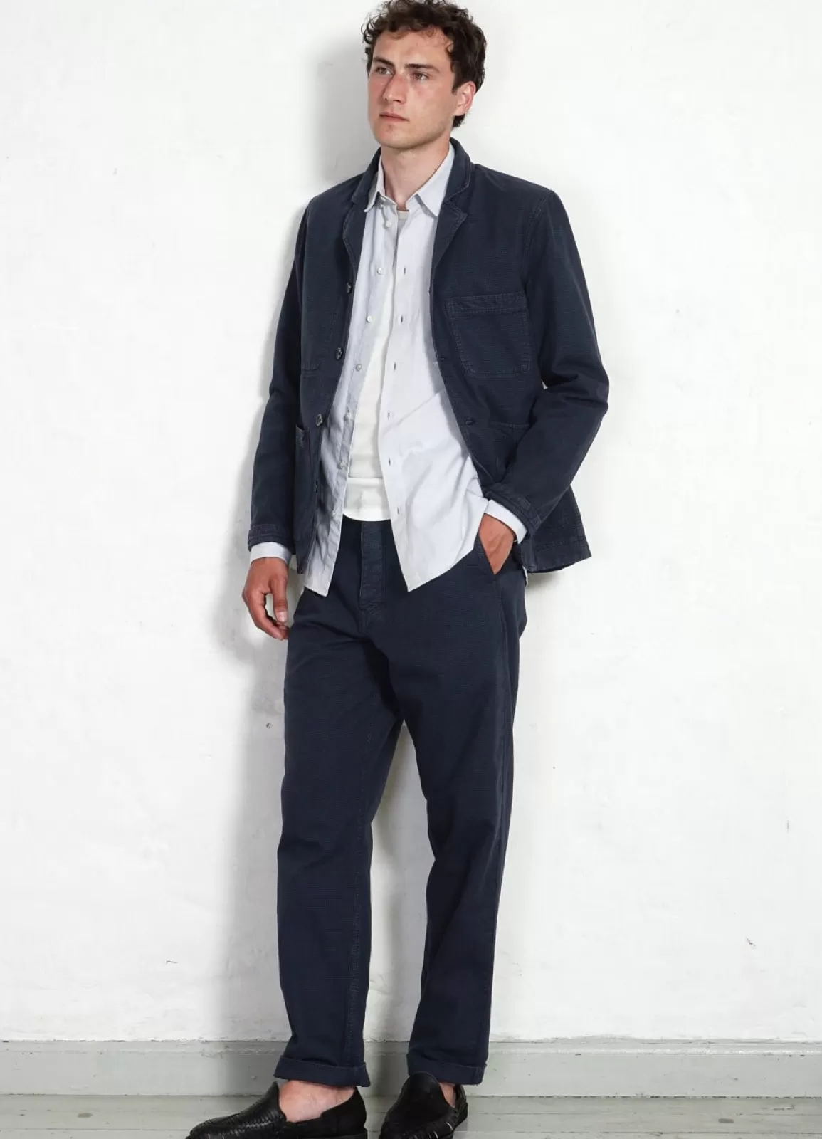 Shop Ken | Wide Cut Work Trousers | Black Navy Suiting