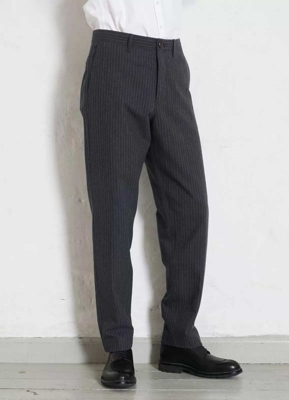 Clearance Kian | Cinch Back Wide Trousers | Grey Pin Suiting