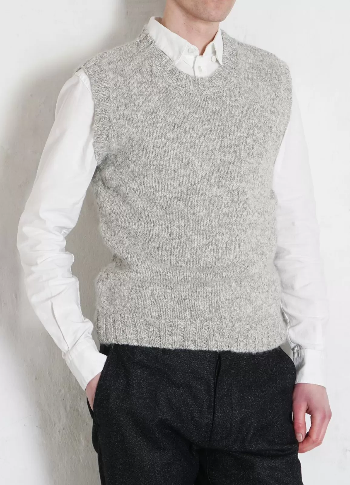 Cheap Mogens | Knitted Crew Neck Vest | Smoke Knitwear