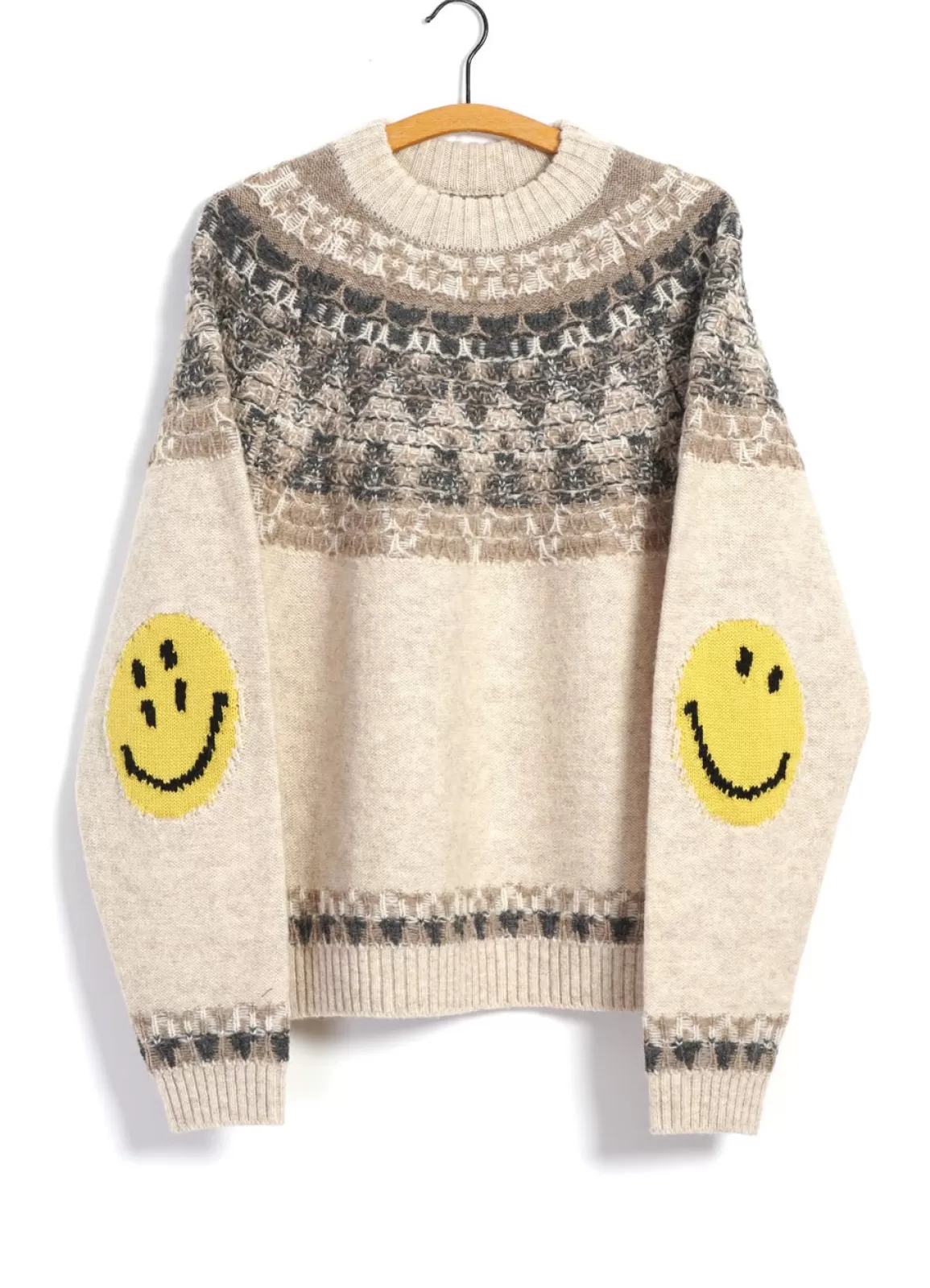 Flash Sale Nordic Smilie | Wool-Jacquard Crewneck Sweater | Ecru Knitwear