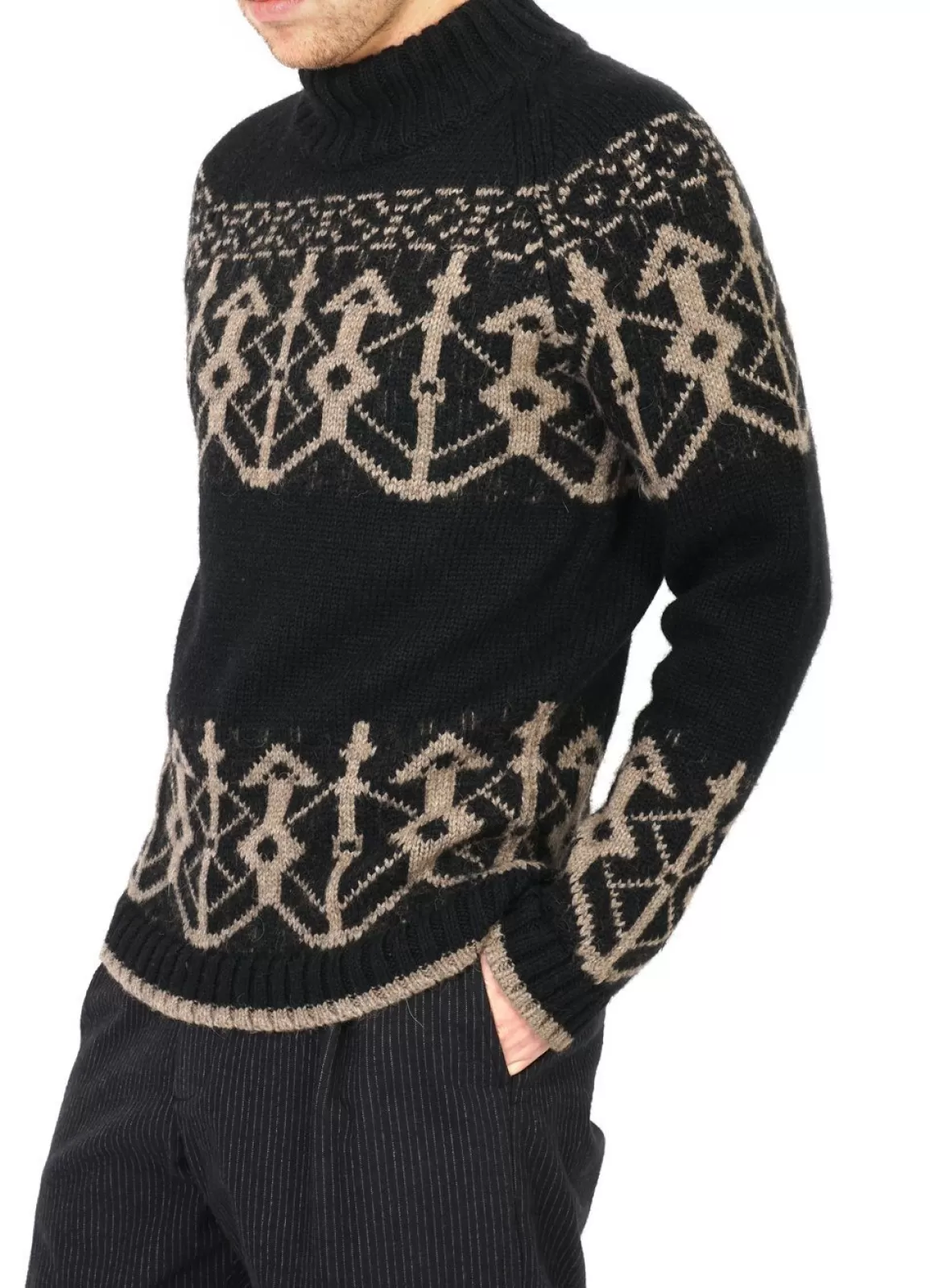 Outlet Normann | Pattern Knit Sweater | Coal/Stone Knitwear