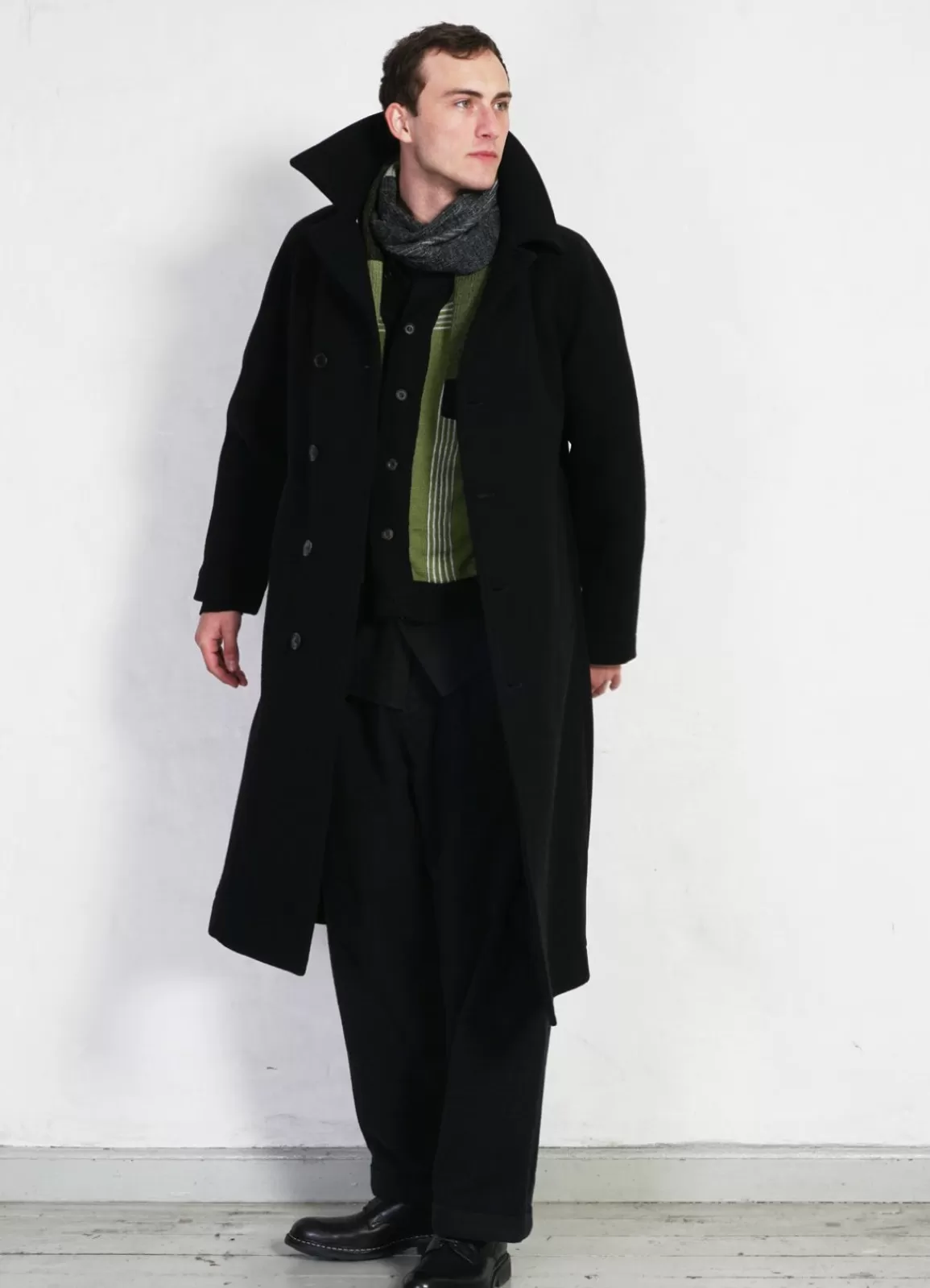 Outlet Sigfred | Long Double Face Wool Coat | Black Jacket & Coats