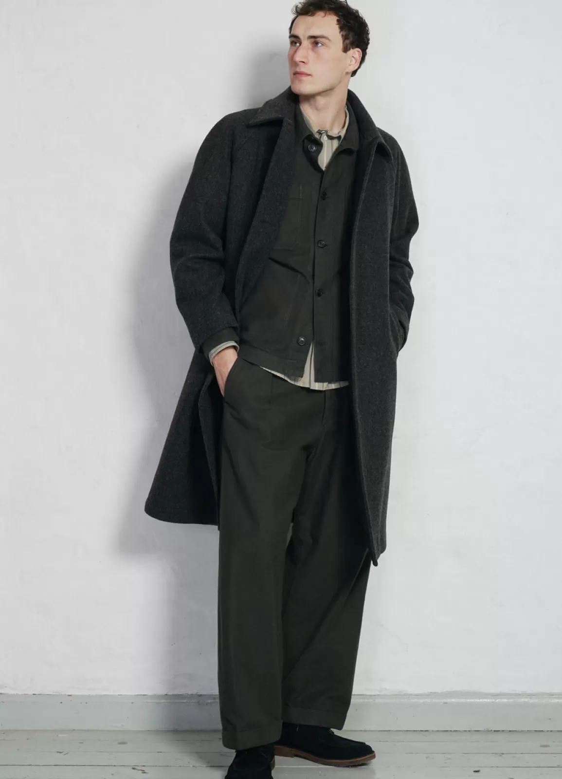 Shop Sigurd | Long Lined Wool Coat | Grey Melange Jacket & Coats