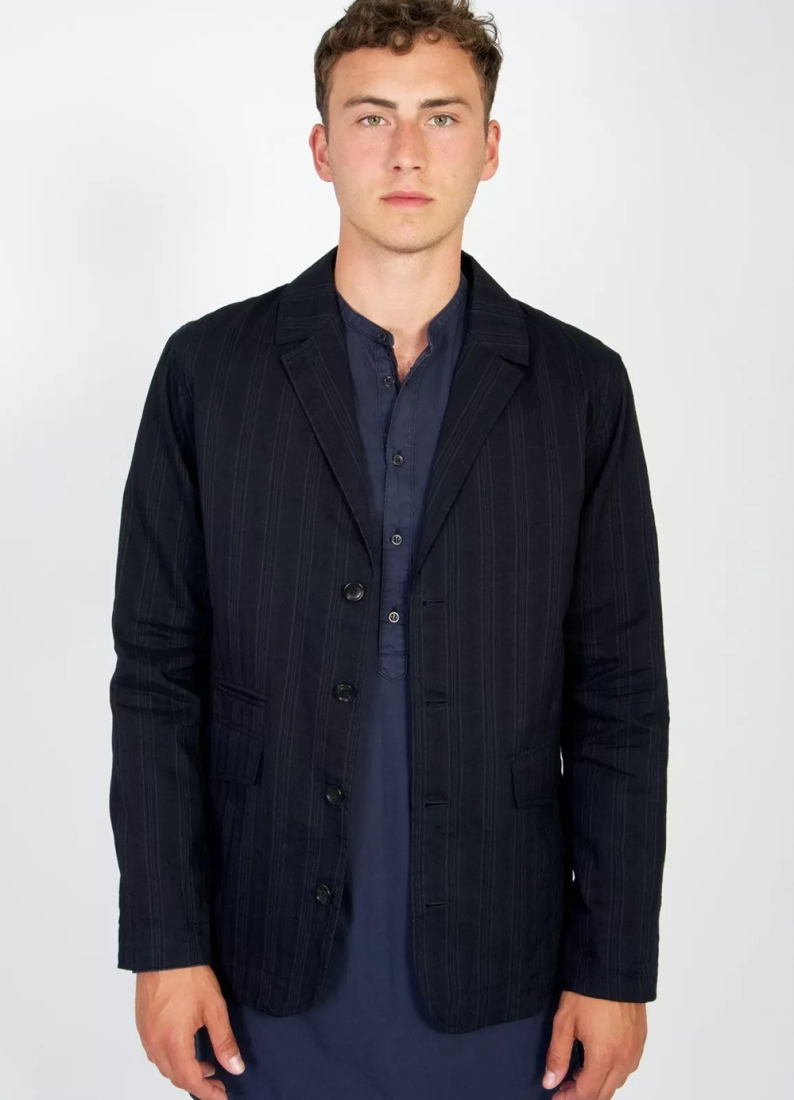 Discount Simon | Open Back Blazer | Black Stripe Suiting