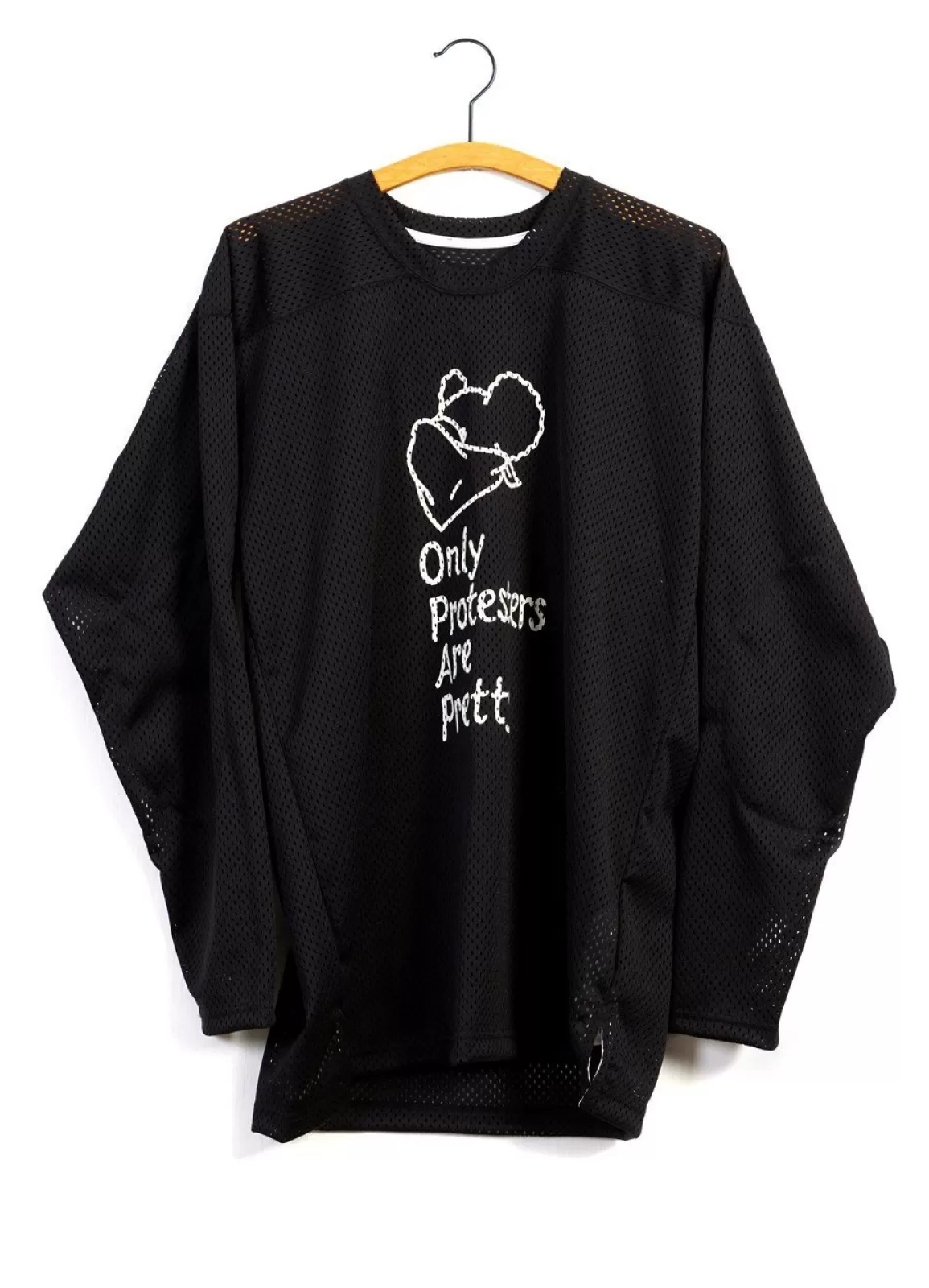 Hot Slogan Jersey | Long Sleeve Mesh Crew T | Black Jerseys