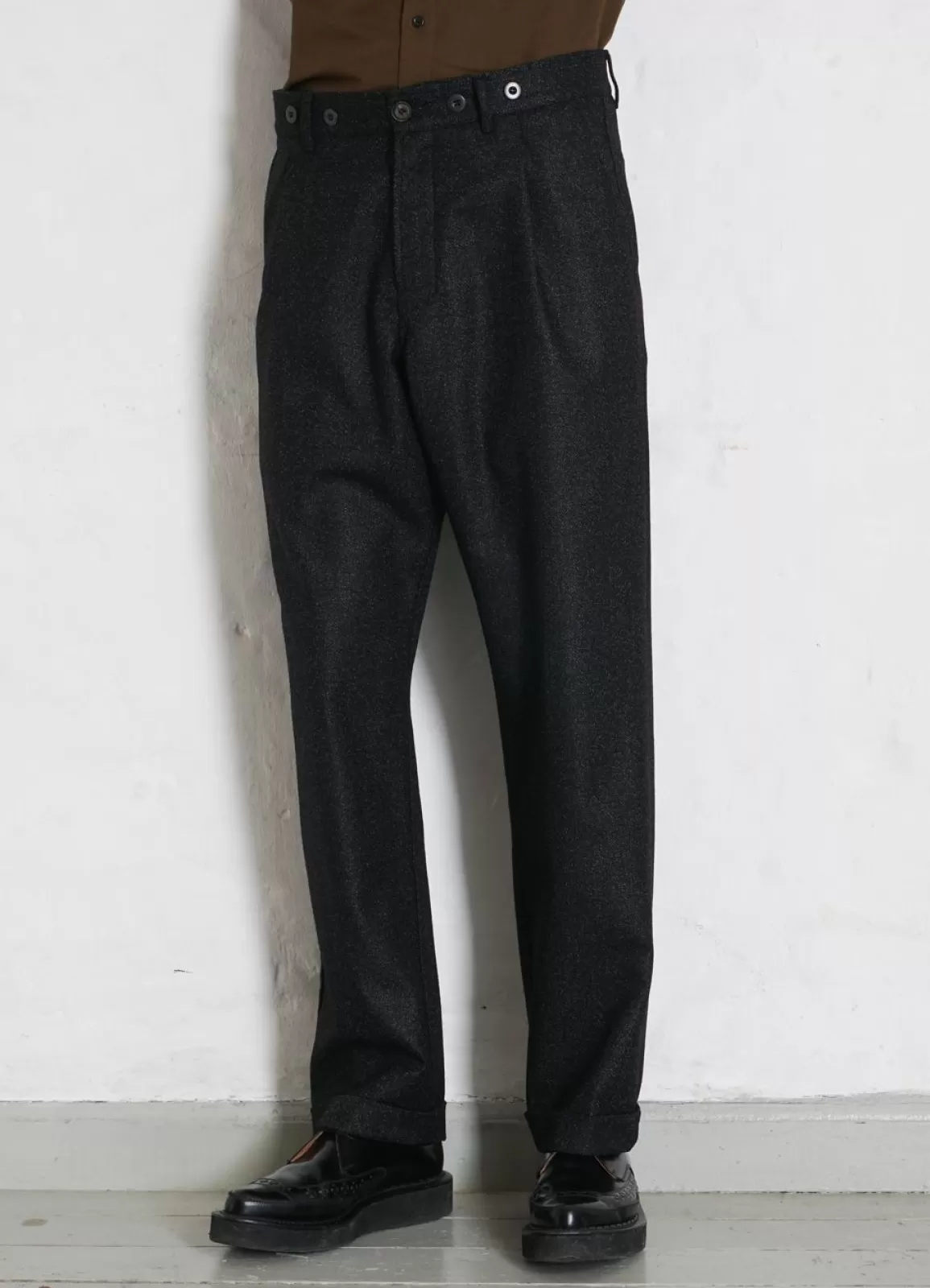 Best Sune | Pleated Wide Cut Trousers | Black Marble Suiting