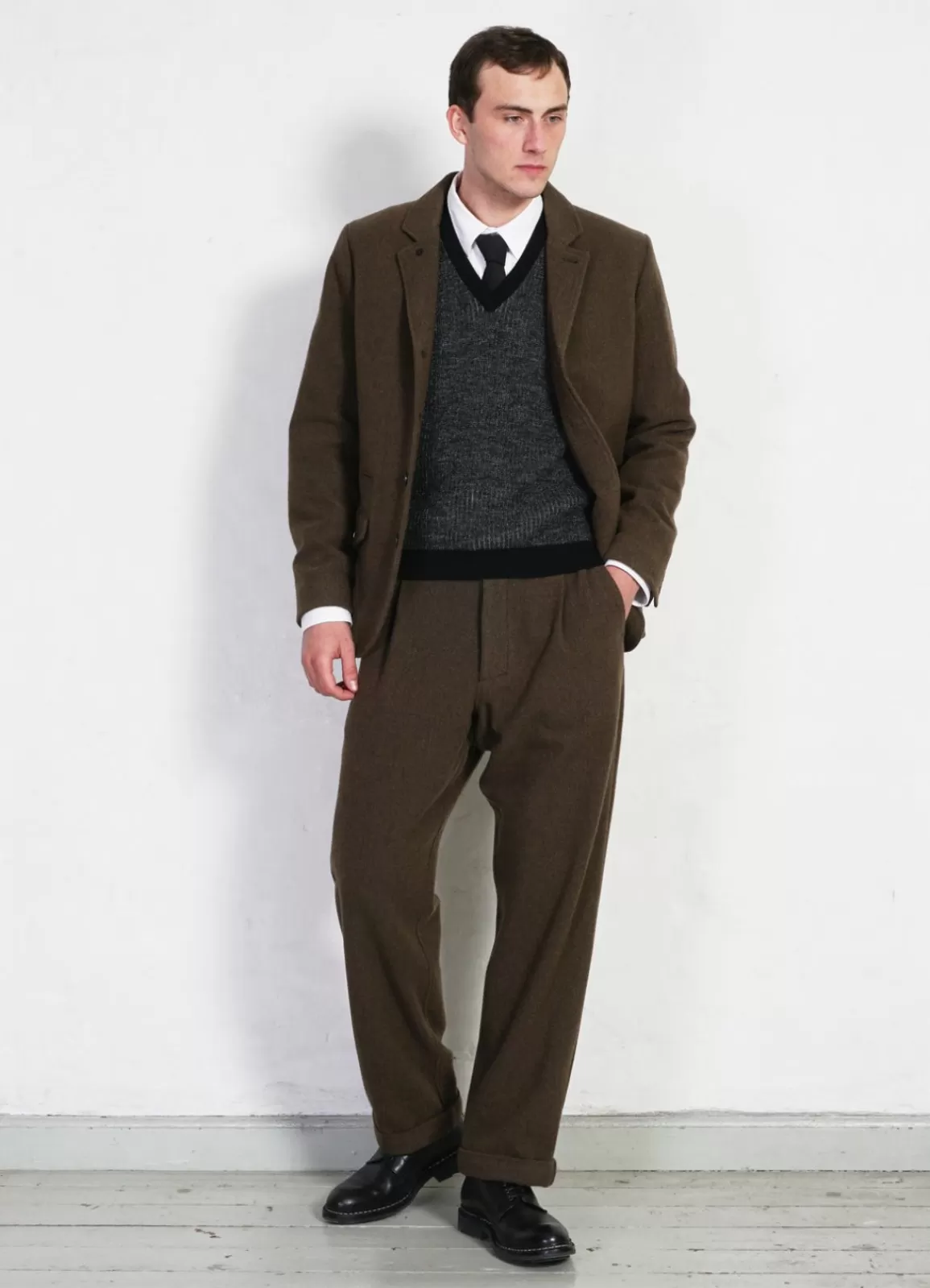 Best Sale Sune | Pleated Wide Cut Trousers | Brown Herringbone Suiting