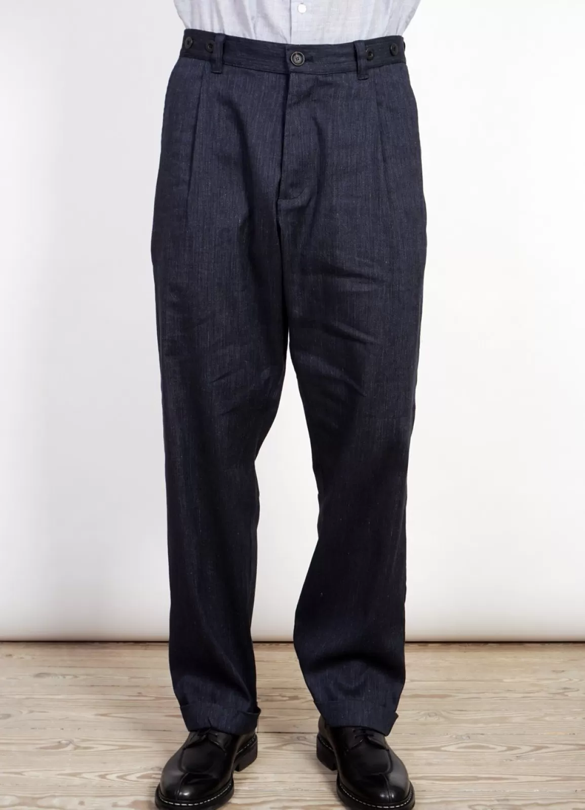 Cheap Sune | Pleated Wide Cut Trousers | Navy Melange Suiting