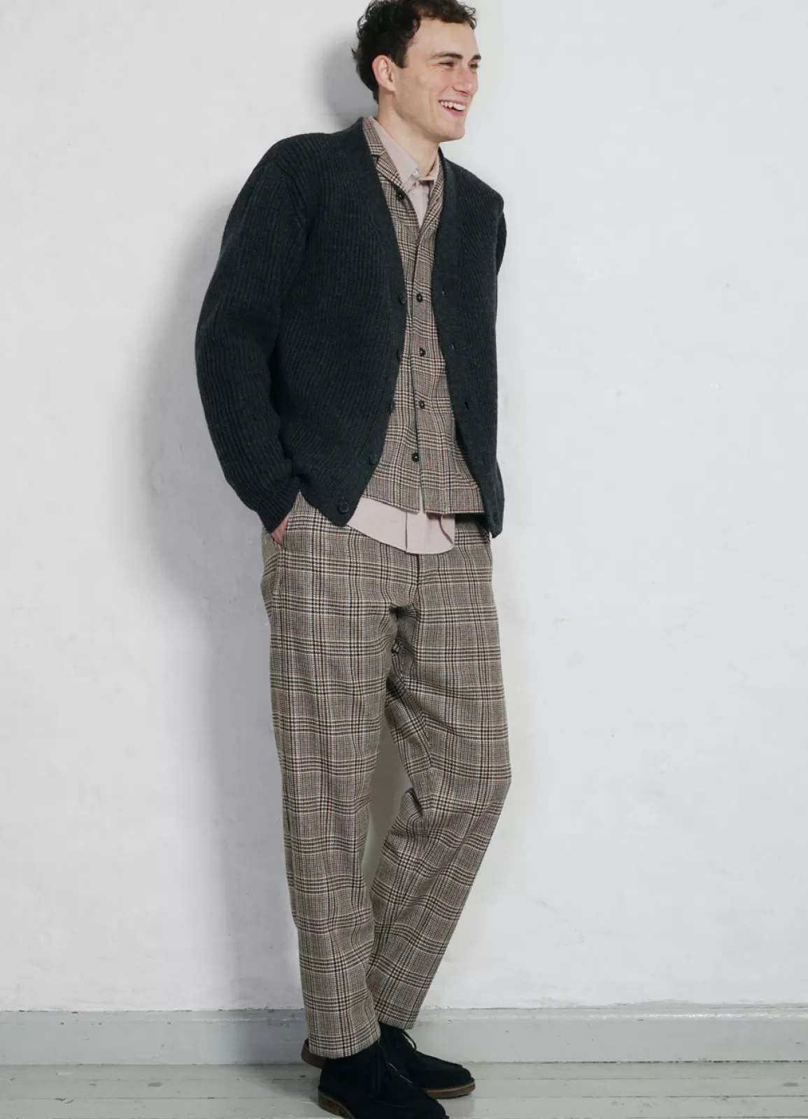 Sale Tyge | Wide Cut Cropped Trousers | Classic Checks Trousers