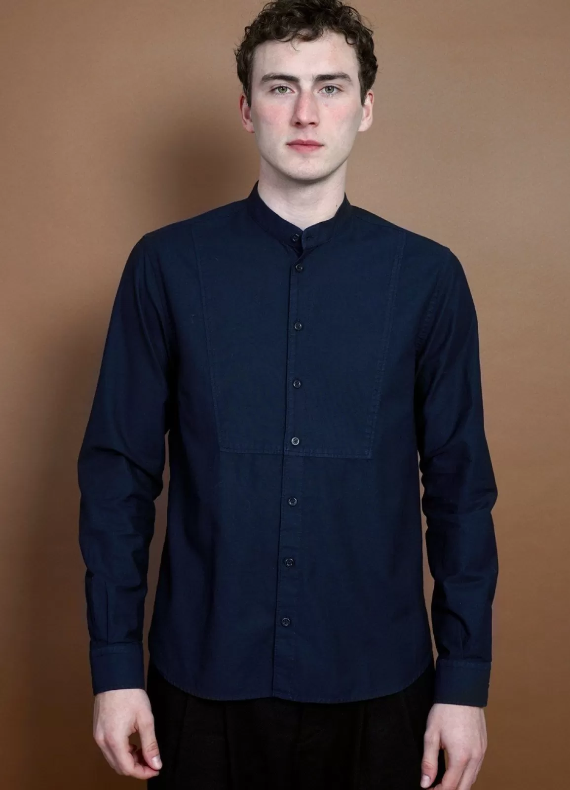 Flash Sale Valmar | Collarless Bib Shirt | Navy Shirts