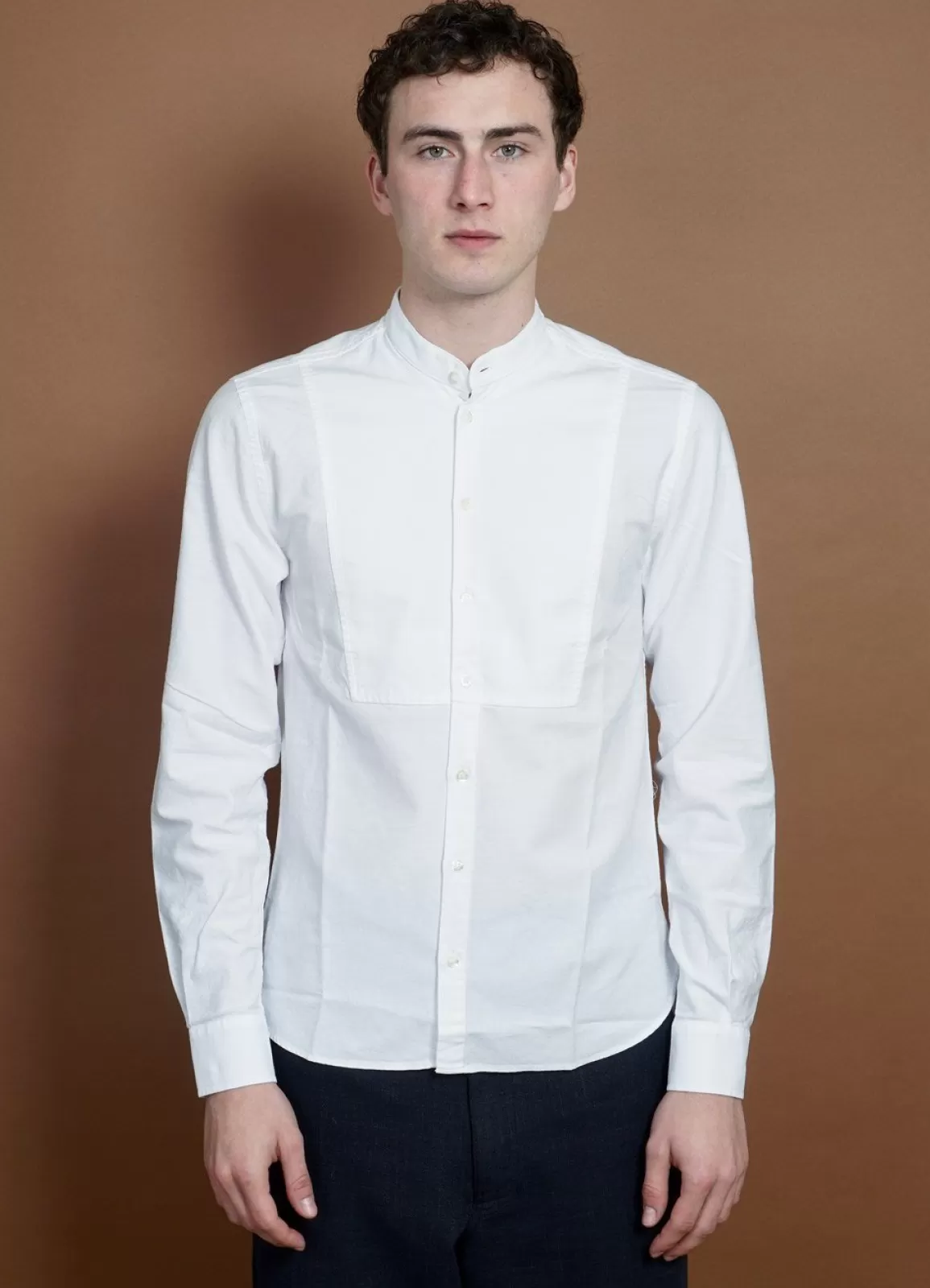 Flash Sale Valmar | Collarless Bib Shirt | White Shirts