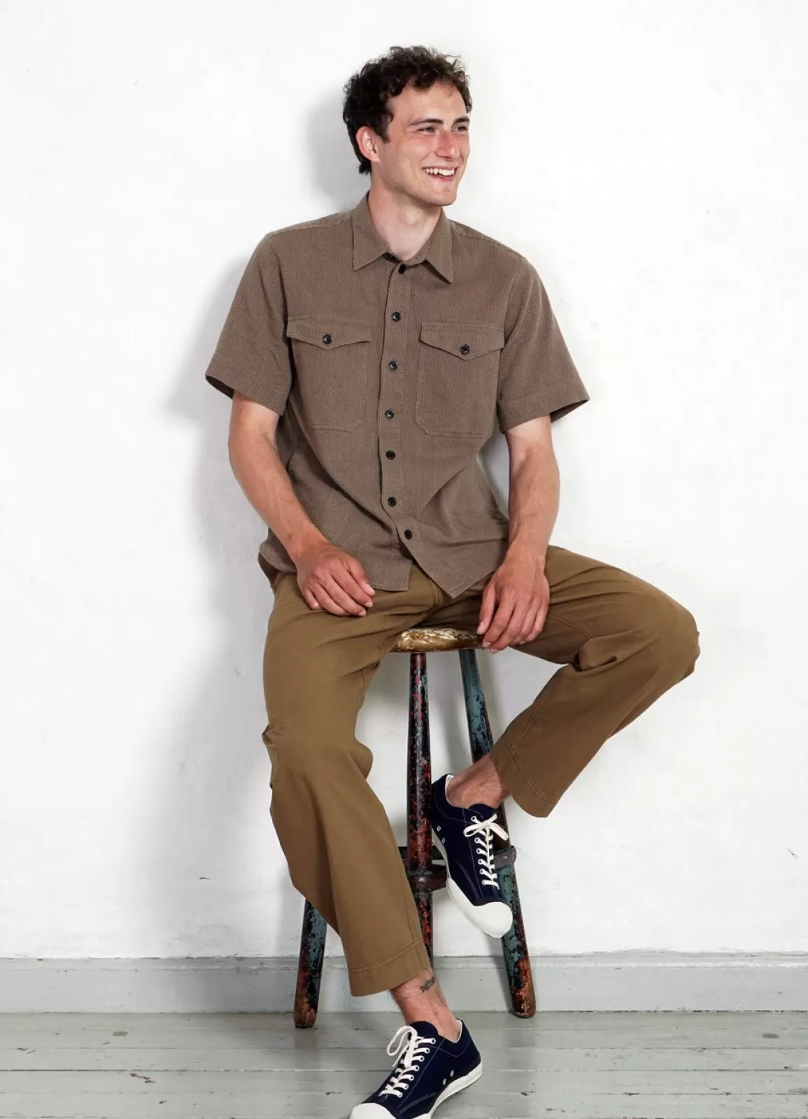 Flash Sale Villy | Short Sleeve Shirt | Khaki Sashiko Shirts